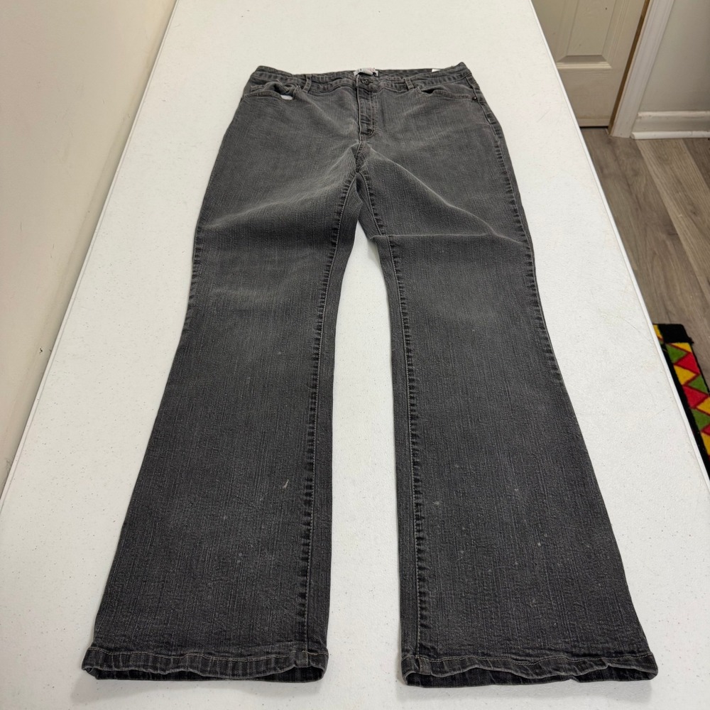 Denim & Co Womens Bootcut Jeans Faded Black Embroidered Pockets Size 12 Stretch